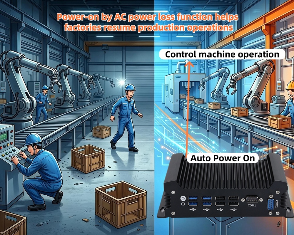 最新の企業ブログについて 予期せぬ停電により生産線が停止 ミニPCの自動電源が稼働し 工場が生産を再開する